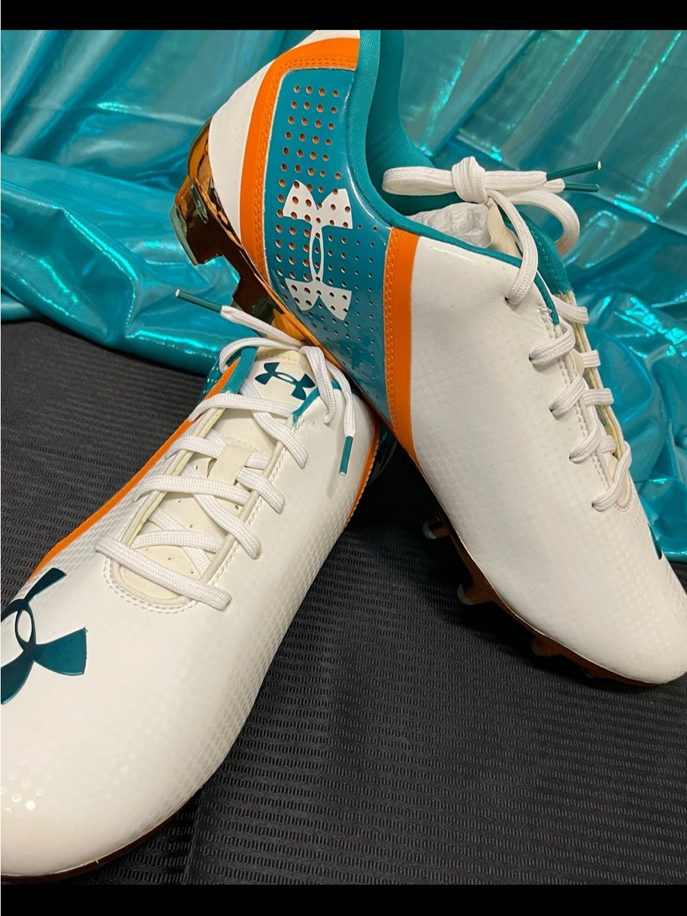 Under Armour White Teal Orange Cleats